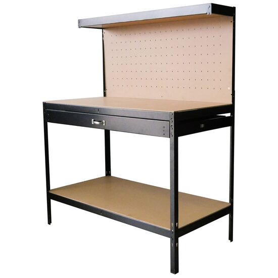 Masa de lucru, atelier, metalica, cu panouri pentru scule, sertar, raft, max 230 kg, 120x60x150 cm, Strend Pro