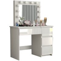 Masa de toaleta/machiaj, alb, sertare lucioase, cu oglinda si LED-uri, Irina, 94x43x141 cm