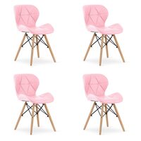 Set 4 scaune stil scandinav, Artool, Lago, piele ecologica, lemn, roz, 47x52x73 cm