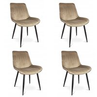 Set 4 scaune bucatarie/living, Jumi, Viva, catifea, metal, bej si negru, 54x61x83 cm