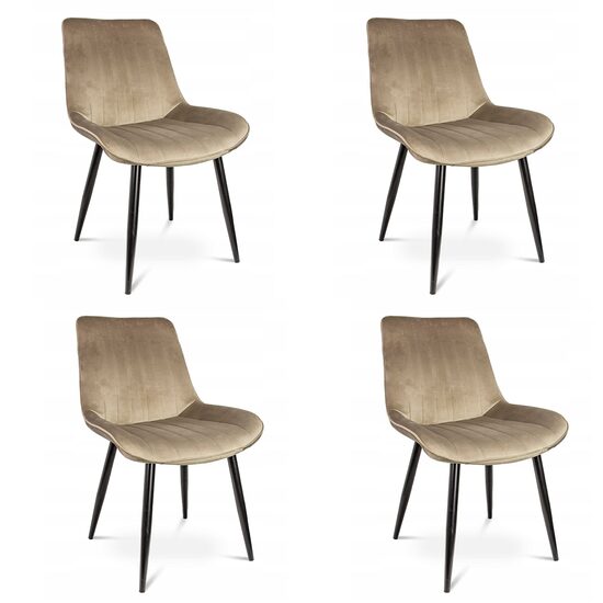 Set 4 scaune bucatarie/living, Jumi, Viva, catifea, metal, bej si negru, 54x61x83 cm