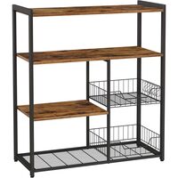 Raft tip insula pentru bucatarie, Artool, pal, otel, 4 polite, cu compartimente pentru farfurii, negru si maro rustic, 80x35x95 cm
