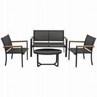 Set mobilier gradina/terasa, negru si natur, 1 masa, 2 scaune, 1 canapea, Imala