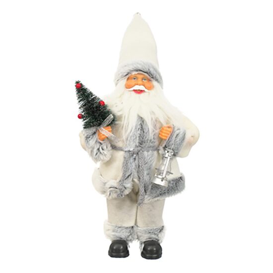 Decoratiune Craciun, Mos Craciun, cu brad, alb, 30 cm