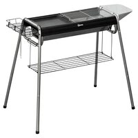 Gratar gradina/camping cu carbuni, portabil, grill dreptunghiular, cu rafturi, structura inox, 96x61x72 cm