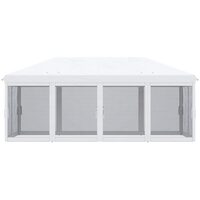 Pavilion/foisor pentru gradina/terasa, cadru metalic, cu plasa pentru insecte, alb si negru, 5.85x2.95x2.70 m