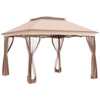 Pavilion/foisor pentru gradina/terasa, cadru metalic, cu plasa pentru insecte, maro deschis, 3.25x3.25x2.65 m