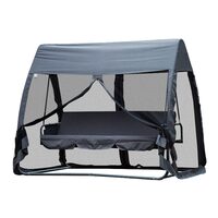 Balansoar gradina, 3 locuri, cu plasa insecte, gri inchis, 240x140x197 cm, functie pat, max 300 kg, Monaco