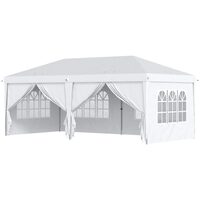Pavilion pentru gradina/comercial, cadru metalic, material Oxford, 6 pereti, pliabil, alb, 5.85x2.95x2.70 m