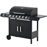 Gratar gradina, grill dreptunghiular, cu gaz, 6+1 arzatoare, cu roti, capac, raft, 135x50x100 cm