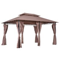 Pavilion/foisor pentru gradina/terasa, cadru metalic, cu perdele, cafeniu, 4x3x2.64 m