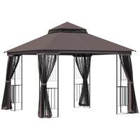 Pavilion/foisor pentru gradina/terasa, cadru metalic, cu plasa pentru insecte, cafeniu, 3x3x2.7 m