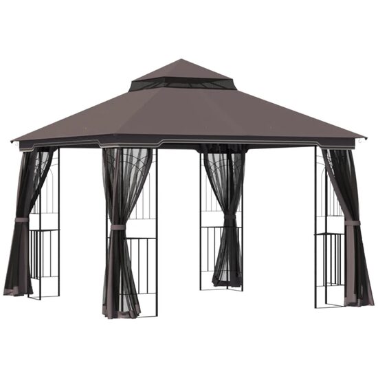 Pavilion/foisor pentru gradina/terasa, cadru metalic, cu plasa pentru insecte, cafeniu, 3x3x2.7 m