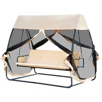 Balansoar gradina, 3 locuri, cu plasa insecte, crem, 240x135x197 cm, functie pat, max 300 kg, Madeira
