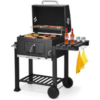 Gratar gradina, grill dreptunghiular, cu roti, capac, rafturi, 117x61x108 cm, Konzul