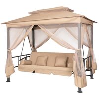 Balansoar gradina, 4 locuri, cu plasa insecte, functie pat, maro, 257x174x235 cm, Alipasha Lux