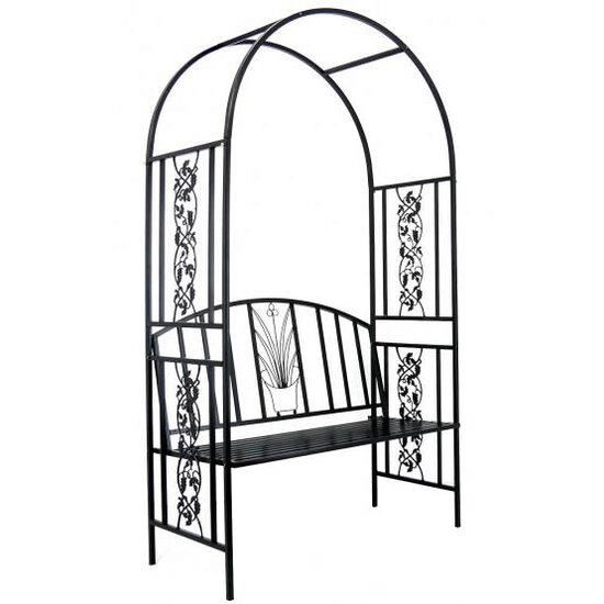 Arcada metalica, pergola, pentru gradina, cu banca, 122x58x203 cm