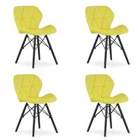 Set 4 scaune stil scandinav, Artool, Lago Velvet, catifea, lemn, galben si negru, 47x52x73.5 cm