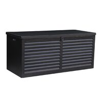 Lada depozitare de gradina, capac cu telescop, negru, 490 L, 146.4x61x64.4 cm