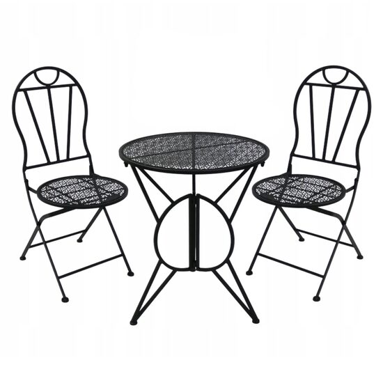 Set mobilier gradina/terasa, metal, negru, 1 masa, 2 scaune, Susan