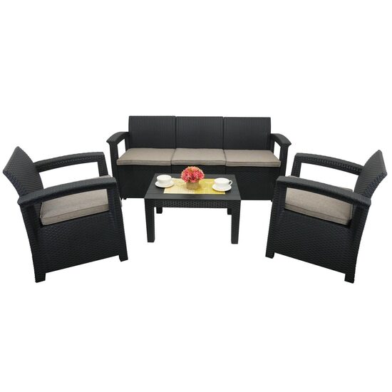 Set mobilier gradina/terasa, imitatie ratan, antracit, 1 masa, 2 scaune, 1 canapea, Chomik, Bern