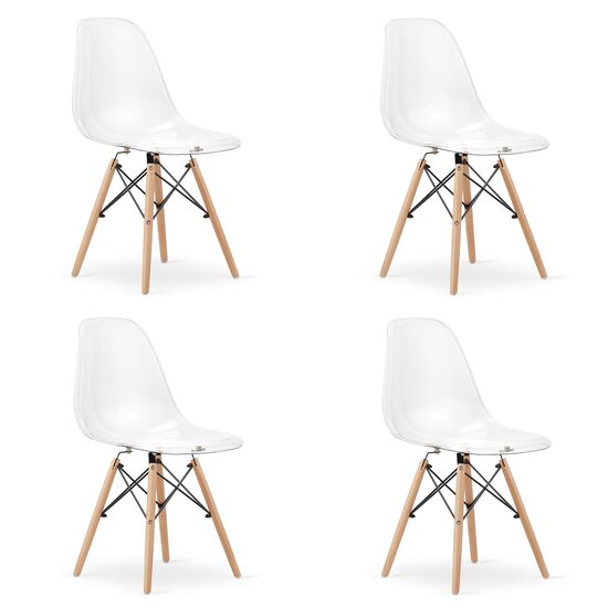 Set 4 scaune stil scandinav, Artool, Osaka, policarbonat, lemn, transparent, 46x52x82 cm