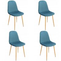 Set 4 scaune bucatarie/living, Jumi, Vigo, catifea, metal, albastru marin si natur, 44x52x85 cm