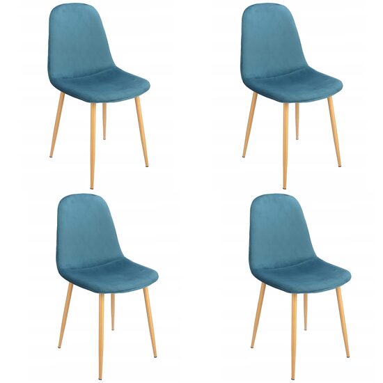 Set 4 scaune bucatarie/living, Jumi, Vigo, catifea, metal, albastru marin si natur, 44x52x85 cm