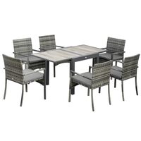 Set mobilier gradina/terasa, gri si maro, ratan sintetic, 1 masa extensibila, 6 scaune, Carolina