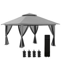 Pavilion/foisor pentru gradina/terasa, pliabil, cu inaltime ajustabila, material Oxford, cadru metalic, plasa insecte, 4 contragreutati, gri, 3.92x3.92x2.83 m