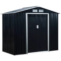 Casuta/magazie/sopron de gradina pentru depozitare unelte, cu structura baza inclusa, otel si PP, gri inchis, 213x130x185 cm