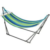 Hamac bumbac cu suport otel, geanta, albastru si verde, dungi, 188x62 cm
