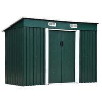 Casuta/magazie/sopron de gradina pentru depozitare unelte, cu structura baza inclusa, otel si PP, verde, 261x131x182 cm