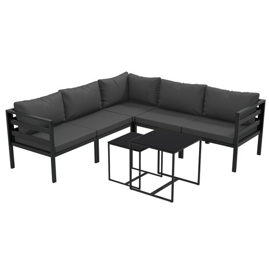 Set mobilier gradina/terasa, gri, 1 masa din 2 piese, 1 canapea din 5 piese, Lyndsey
