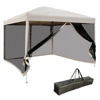 Pavilion/foisor pentru gradina/terasa, cadru metalic, material Oxford, cu plasa pentru insecte, geanta, crem, 2.97x2.97x2.55 m