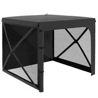 Pavilion pentru camping, cu copertina, material Oxford, cadru metalic, 4 pereti, plasa insecte, pliabil, negru, 2.44x2.10x2.13 cm