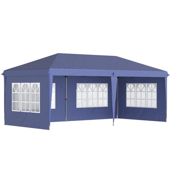 Pavilion pentru gradina/comercial, cadru metalic material Oxford, 4 pereti, pliabil, albastru, 5.85x2.95x2.70 m