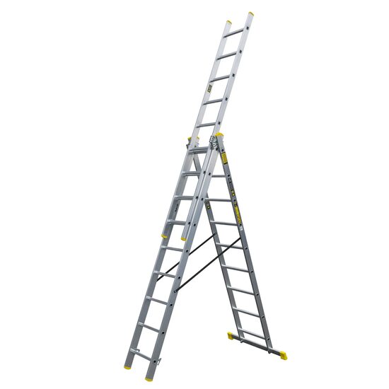 Scara aluminiu, Metalkas, 3 tronsoane, 9 trepte, max 150 kg, 2.4-5.2 m