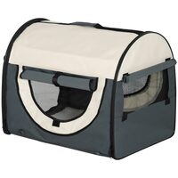 Geanta pentru transport caine/pisica, gri, material Oxford, PVC, impermeabila, pliabila, marimea S-M, 61x46x51 cm