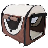 Geanta pentru transport caine/pisica, maro si bej, material Oxford, PVC, impermeabila, pliabila, marimea S-M, 61x46x51 cm