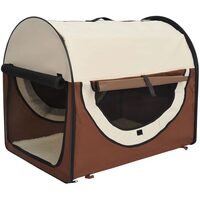 Geanta pentru transport caine/pisica, maro si bej, material Oxford, PVC, impermeabila, pliabila, marimea S-M, 70x51x59 cm