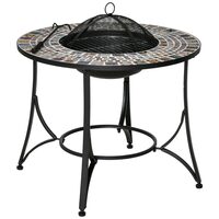 Semineu/vatra de foc exterior, 3 in 1, masuta de gradina si gratar pentru barbecue, metal si ceramica, cu accesorii, 75x60 cm