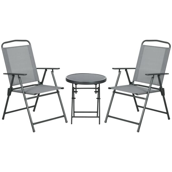 Set mobilier gradina/terasa, otel, blat sticla, gri, 1 masa, 2 scaune, Gretchen