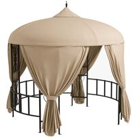Pavilion/foisor pentru gradina/terasa, rotund, stil gazebo, cadru metalic, cu perdele, bej, 3x2.85 m