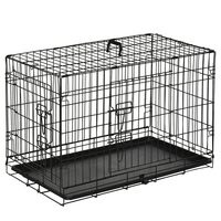 Cusca pentru animale de companie, otel, ABS, pliabila, cu 2 intrari, negru, marimea S, 76x46x52 cm