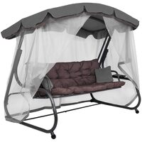 Balansoar gradina, Springos, 3 locuri, cu plasa insecte, gri si maro, 226x126x192 cm, functie pat, perne, max 260 kg, Diana