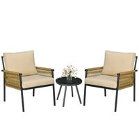 Set mobilier gradina/terasa, bej si negru, ratan sintetic, 1 masa, 2 scaune, Shirley