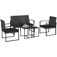 Set mobilier gradina/terasa, negru, ratan sintetic, 1 masa din 2 piese, 2 scaune, 1 canapea, Amaris