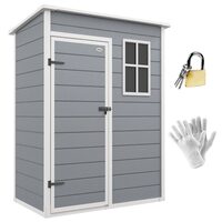 Casuta/magazie de gradina pentru depozitare unelte, aluminiu si PP, cu manusi, lacat si chei, gri, 151x92x193 cm