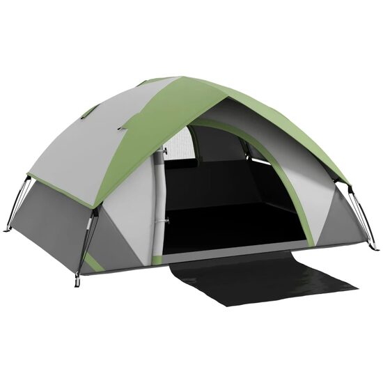 Cort camping, 3 persoane, impermeabil, cu copertina, fereastra, husa, verde, 210x150x110 cm